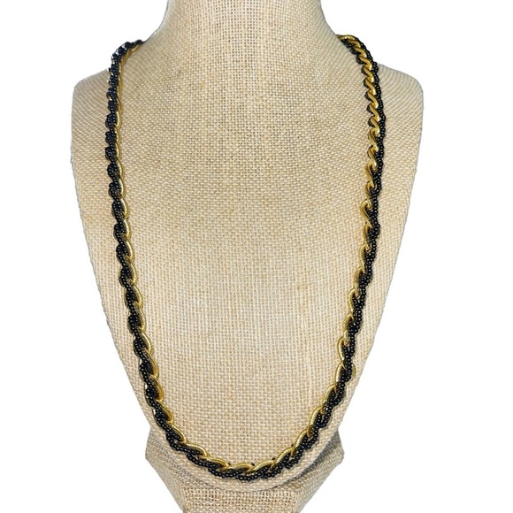 Crown Trifari Black And Gold Torsade Chain in Excellent condition Seed Beads - Picture 1 of 6